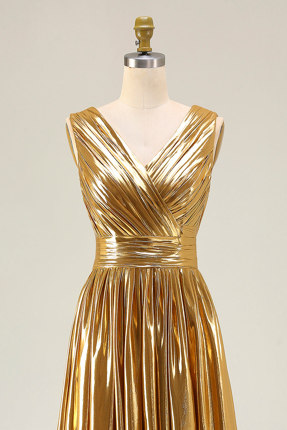 ZAPAKA Women Gold A-Line Formal Dress Metallic V-Neck Long Evening Dress With Slit, Gold / US18W ZAPAKA Women Gold A-Line Formal Dress Metallic V-Neck Long Evening Dress With Slit, Gold / US18W
