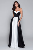 Sweetheart Black and White A Line Long Formal Dress