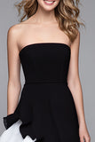 Black and White A Line Ruffled Strapless Long Formal Dress with Slit