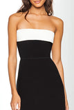 Sheath Black and White Strapless Long Formal Dress with Slit