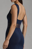 Navy Mermaid Bateau Neck Maxi Formal Dress