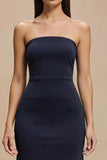 Navy Mermaid Strapless Long Formal Dress