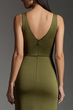 Olive Sheath V-Neck Maxi Formal Dress with Slit