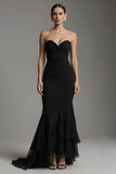 Black Sweetheart Mermaid Sweep Train Long Formal Dress with Ruffles