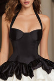 Black and White A Line Halter Short Cocktail Dress with Ruffles