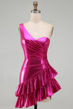 Sparkly Gold Metallic A Line Short Homecoming Dress with Ruffles