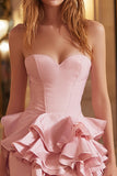 Pink Tight Corset Sweetheart Ruffled Short Homecoming Dress
