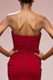 Simple Red Satin Strapless Mermaid Long Evening Dress