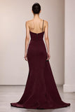 Burgundy Satin Mermaid Long Evening Dress With Slit