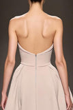Champagne A Line Spaghetti Straps Long Evening Dress With Slit
