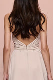 Ivory Sheath Satin Ruched Evening Dress With Slit
