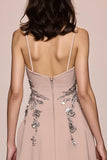 Champagne A Line Long Satin Evening Dress With Slit