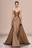 Coffee A Line Satin Strapless Evening Dress