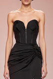 Black Mermaid Satin Strapless Long Evening Dress with Slit