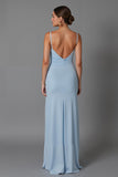 Sky Blue Sheath Spaghetti Straps Long Evening Dress