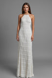 Halter Chiffon Sheath Ivory Long Evening Dress