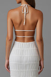 Halter Chiffon Sheath Ivory Long Evening Dress