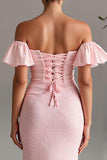Light Pink Off the Shoulder Mermaid Satin Evening Dress