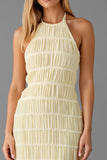 Daffodil Halter Sheath Pleated Chiffon Evening Dress