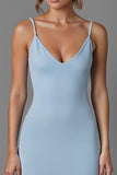 Sky Blue Sheath Chiffon Spaghetti Straps Long Evening Dress