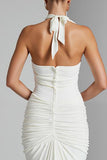 Ivory Halter Mermaid Chiffon V Neck Long Evening Dress