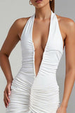 Ivory Halter Mermaid Chiffon V Neck Long Evening Dress