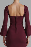 Dark Red V Neck Satin Mermaid Evening Dress with Slit
