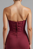 Dark Red Strapless Chiffon Mermaid High-Low Evening Dress