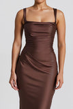 Coffee Mermaid Spaghetti Straps Maxi Evening Dress