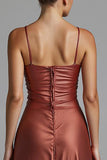 Cabernet Sheath High Low Spaghetti Straps Evening Dress with Ruffles
