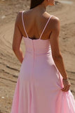 Pink A-Line Spaghetti Straps Maxi Evening Dress