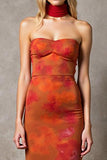 Sheath Cabernet Strapless Printed Maxi Evening Dress With Sash