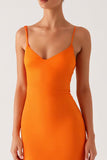 Orange Mermaid Spaghetti Straps Lace Up Back Evening Dress