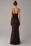 Brown Mermaid Spaghetti Straps Formal Dress