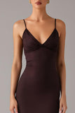 Brown Mermaid Spaghetti Straps Formal Dress
