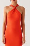 Halter Orange Sheath Formal Dress