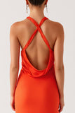 Halter Orange Sheath Formal Dress
