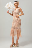 Champagne Fringed Sequins 1920s Dress with 5-Piece Accessory Set