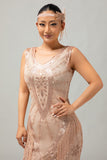 Champagne Fringed Sequins 1920s Dress with 5-Piece Accessory Set