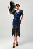 Apricot Fringed Sequin 1920s Flapper Dress with Short Sleeves
