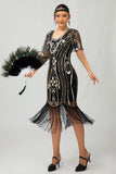 Flapper Burgundy Sequin Bodycon Fringed 1920s Dress