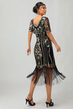 Flapper Burgundy Sequin Bodycon Fringed 1920s Dress