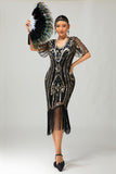 Flapper Burgundy Sequin Bodycon Fringed 1920s Dress