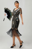 Flapper Burgundy Sequin Bodycon Fringed 1920s Dress