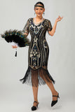 Flapper Burgundy Sequin Bodycon Fringed 1920s Dress