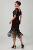 Flapper Burgundy Sequin Bodycon Fringed 1920s Dress