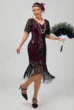 Flapper Burgundy Sequin Bodycon Fringed 1920s Dress