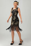 Sparkly Black Golden Fringed 1920s Dress