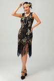 Red Golden Sequin 1920s V Neck Bodycon Flapper Dress with Tassles