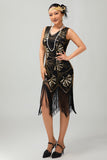 Sparkly Black Golden Fringed 1920s Dress